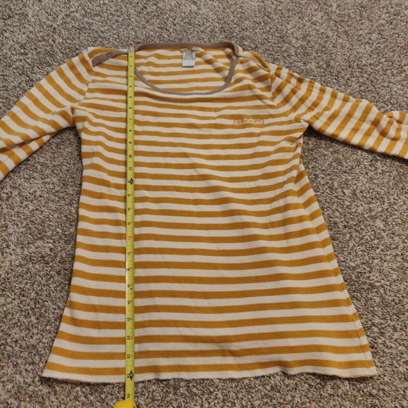 Billabong Womens Long Sleeve Shirt Thermal Yellow Stripe Size L Button Detail - Picture 3 of 6
